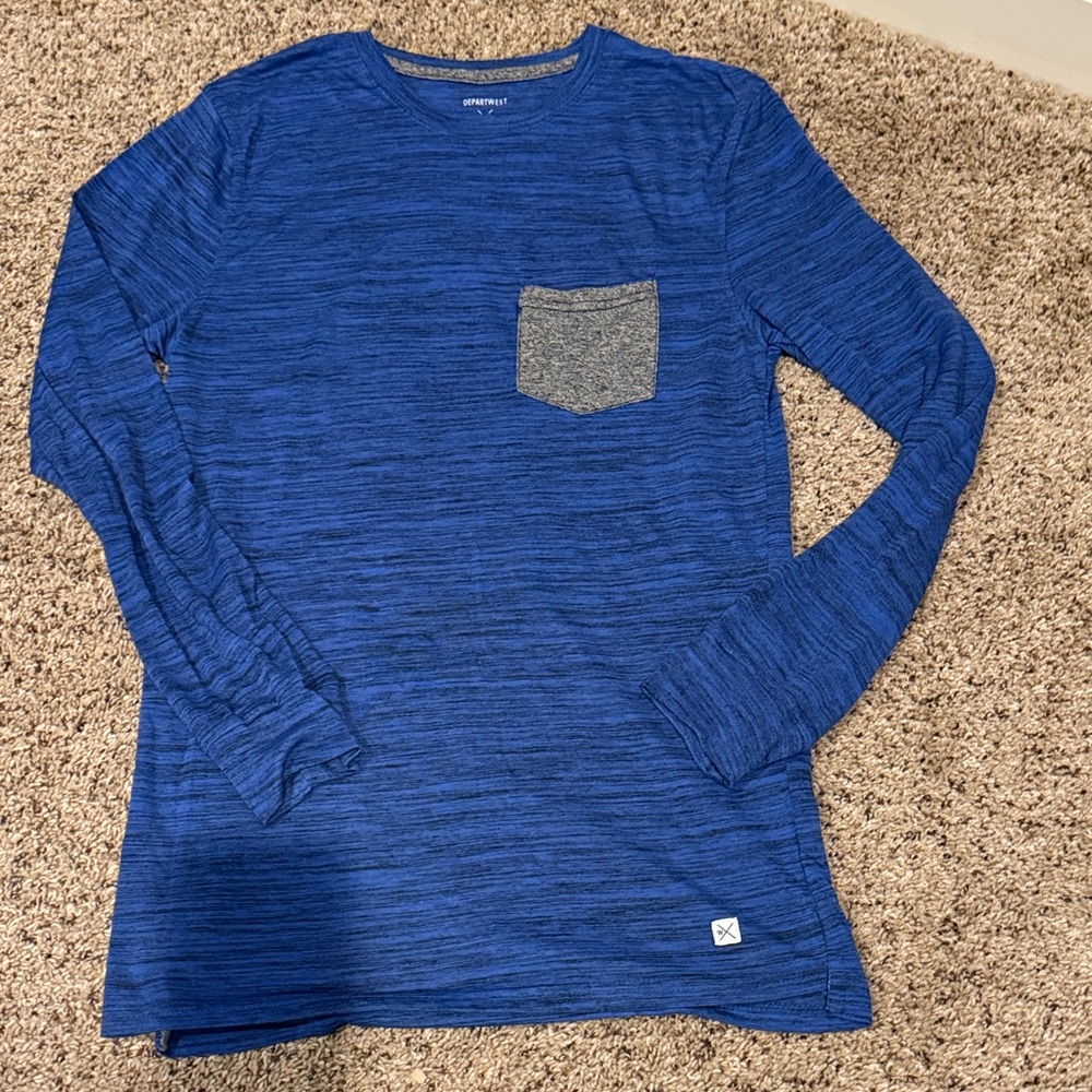 Men's Blue Long Sleeve Shirt with Pocket